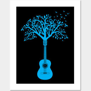Classical Guitar Tree Blue Posters and Art